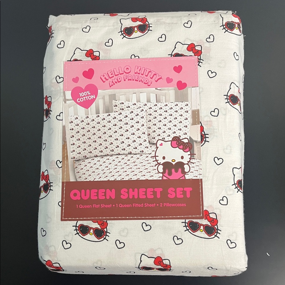 Hello Kitty Heart and Bow Sheet Set - White and Red 
NWOT